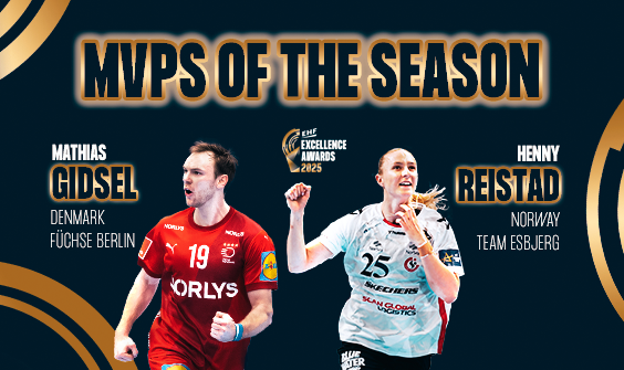 Mathias Gidsel og Henny Reistad, besta handknattleiksfólk Evrópu 2025. Samsett mynd/EHF
